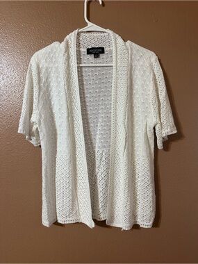 Perceptions Cream Open-Front Short Sleeve Knit Cardigan